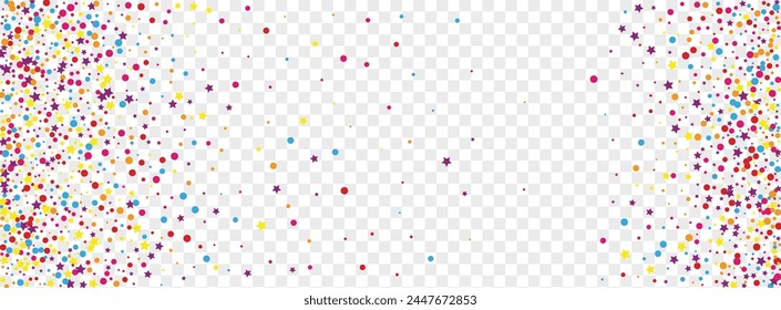 Multicolored Element Background Transparent Vector. Geometric Surprise Design. Rainbow Falling. Colorful Polka Gift. Round Paper Card.