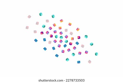 Multicolored Element Vector White Background. Holographic Graphic Brick Presentation. Business Polygon Pattern. Gradient Box Structure Wallpaper.