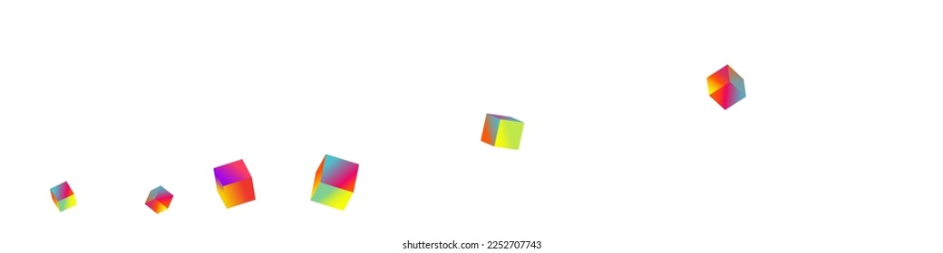 Multicolored Element Vector White Panoramic Background. Rainbow Business Confetti Pattern. Geometric Cube Wallpaper. Bright Box Structure Brochure.