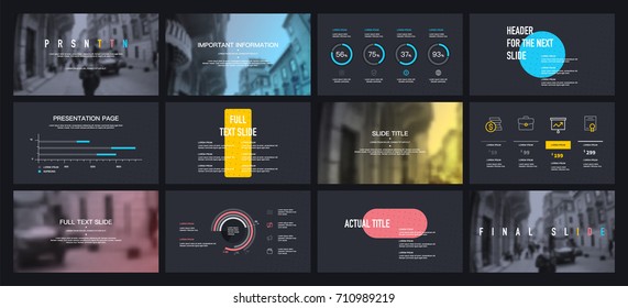 Multicolored elements on a black background. This template is the best as a business presentation, corporate report, used in marketing and advertising, the annual report, flyer and banner
