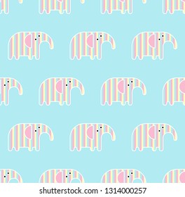 Multicolored elephants seamless pattern on blue background. African animal. Cute vector illustration in childish, flat or cartoon style.