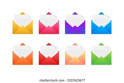 mehrfarbige Umschläge auf weißem Hintergrund. Vektorgrafik.