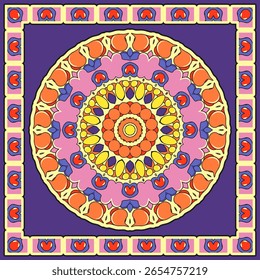 Ornamento étnico multicolorido para bandana, lenço, cobertor ou outro. Ilustração vetorial