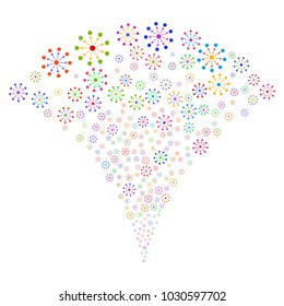 Multicolored Expanse fireworks fountain. Object fountain done from random expanse icons as fireworks. Vector illustration style is flat iconic symbols with psychedelic colors.