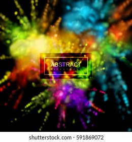 Multicolored explosive clouds of powder dye. Vector illustration of dusty colorful explosions. Indian Holi festival decoration. Applicable for poster, banner or flyer design