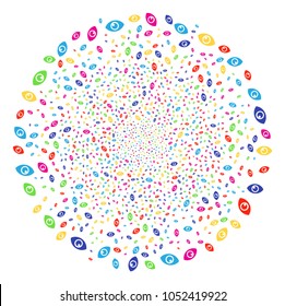 Multicolored Eye festive round cluster. Vector cluster bang done by randomized eye items. Psychedelic Vector illustration.