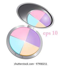 multicolored eye shadows isolated on white with a mirror , vector