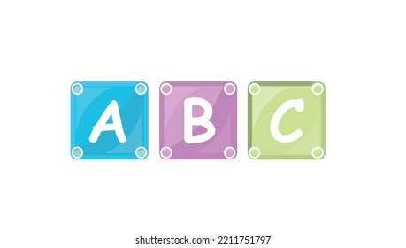 Cubos de alfabeto en caída multicolor con letras A, B, C ilustraciones vectoriales realistas. El cuadrado educativo infantil bloquea el juego de información elemental juguete edificio básico y el aprendizaje de simulación en 3d aislado. 