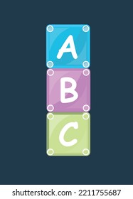 Multicolored falling alphabet cubes with letters A,B,C realistic vector illustration. Childish educative squared blocks elementary information game toy basic building and learning 3d mockup isolated. 