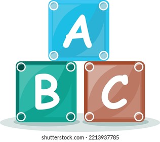 Multicolored falling alphabet cubes with letters A,B,C realistic vector illustration. Childish educative squared blocks elementary information game toy basic building and learning 3d mockup isolated. 