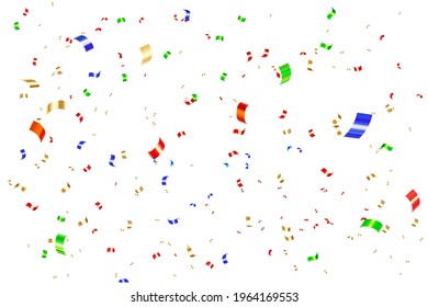 Multi-colored falling confetti. Festive illustration of a shining flying mash. EPS 10, Vector.