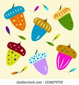 multicolored fantasy fruits and leaves vector set