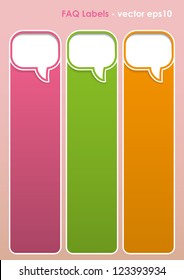 Multicolored FAQ Labels with shapes. Eps 10 vector file.