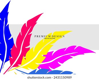Multicolored feather premium background. Abstract dynamic composition. Modern vector feather illustration.