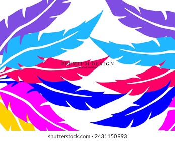 Multicolored feather premium background. Abstract dynamic composition. Modern vector feather illustration.