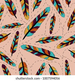 multicolored feathers seamless background-2