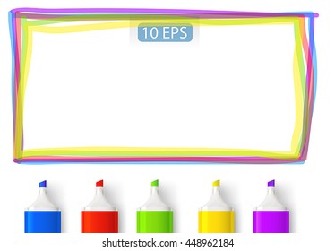 Multicolored felt-tip on a white background with lines.