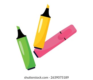 Multicolored felt-tip pens. Three felt-tip pens. Vector illustration.