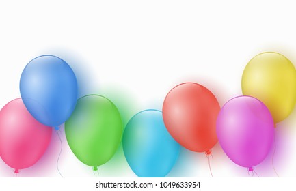 Multicolored festive balloons on a white background. Happy Birthday. Explosion. Greeting card. Template for children. Vector illustration. EPS 10