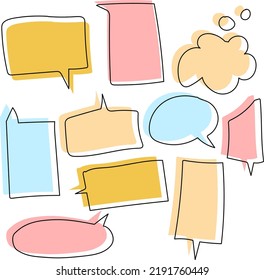 Multi-colored fields for inserting text, clouds for text, for thoughts. Yellow, blue, orange, pink vector fields with an outline.