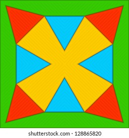 Multicolored figures form an abstract background.
