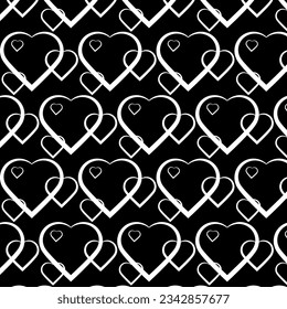 Multicolored figures on a black background. Seamless pattern of iridescent holographic contours of hearts
