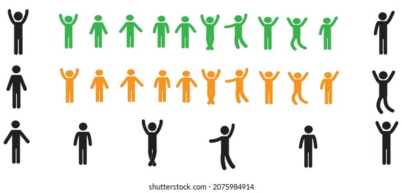figuras multicolores de personas en diferentes poses, aisladas en un fondo blanco, pictograma