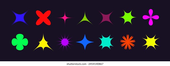 Multi-colored figures, a small collection, figures of stars, retro futuristic style