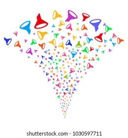 Multicolored Filter burst fountain. Object fountain done from random filter icons as fireworks. Vector illustration style is flat iconic symbols with psychedelic colors.