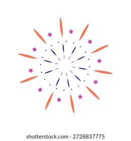 Fuegos artificiales multicolores con estrellas sobre un fondo blanco. Vector dibujado a mano ilustración para sus proyectos.
