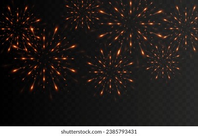 Multicolored fireworks explosions png. Fireworks of different shapes. Pyrotechnics, fireworks. Festive image.