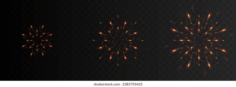 Multicolored fireworks explosions png. Fireworks of different shapes. Pyrotechnics, fireworks. Festive image.