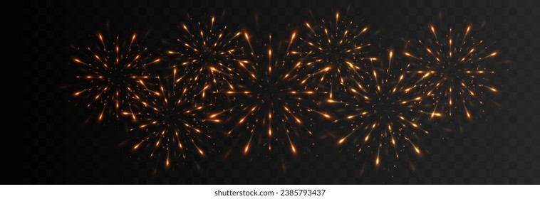 Multicolored fireworks explosions png. Fireworks of different shapes. Pyrotechnics, fireworks. Festive image.
