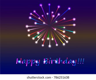 Multicolored fireworks in honor of the birthday. Vector illustration.