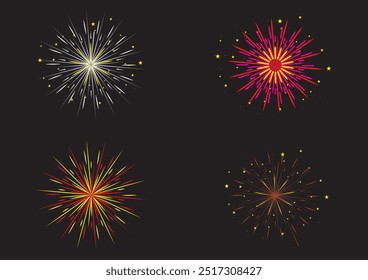 Mehrfarbige Feuerwerk-Illustrationen für das ganze Jahr Feiern Geeignet für Silvester, Vierte Juli, Chinesisches Neujahr, Eid al-Fitr, Ramadan, Weihnachten, Halloween, Party, Feiertag