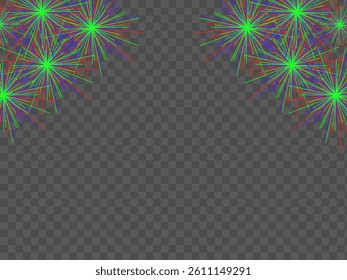 Multicolored fireworks on transparent background vector
Vector multicolored fireworks in corners background