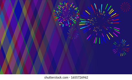 Multi-colored fireworks of various shapes and different styles soaring into the night sky create a festive mood