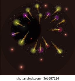 Multi-colored fireworks. Vector illustration.