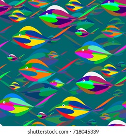 Multicolored fish in the depths of the ocean. Wonderful vector cartridge for design.