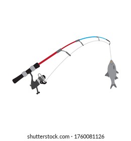 Multi-colored fishing rod with fish. Isolated on a white background. Vector graphics. Vector EPS10.