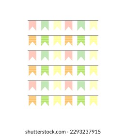 multicolored flags garland. Traditional holiday card design. Festive banner. Vector illustration.