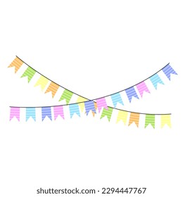multicolored flags garland. Traditional holiday card design. Festive banner. Vector illustration.