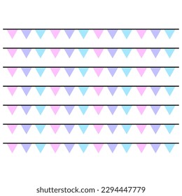 multicolored flags garland. Traditional holiday card design. Festive banner. Vector illustration.