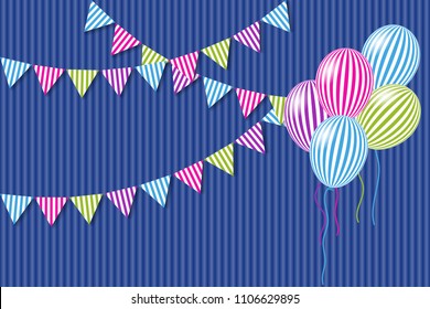 Multi-colored flags and helium balloons. Vector illustration EPS10