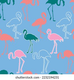 multicolored flamingos seamless pattern with birds