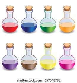Multicolored flasks on a white background. Vector illustration.