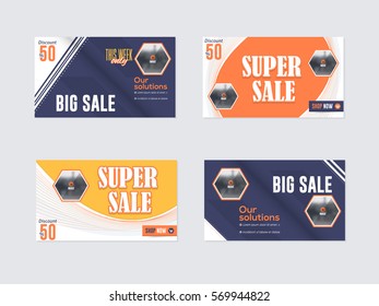 Multicolored Flat Banners Set. Horizontal Frames Web Layout Ad, Cover Illustration. Image Add Business Advertisement Collection with Vector Creative Geometric Elements Website Banner Design