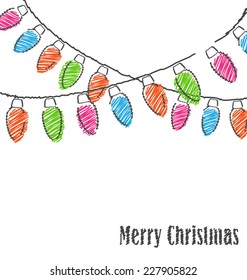 Multicolored flat hand-drawn Christmas lights isolated on white background