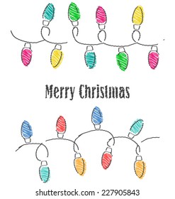 Multicolored flat hand-drawn Christmas lights isolated on white background