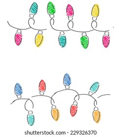 Multicolored flat hand-drawn Christmas lights isolated on white background